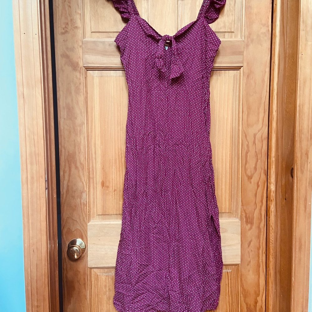 Billabong Purple Ruched Ruffled Midi Dress